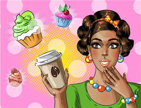 Vector Pop Art African American Woman Holding Coffee To Go