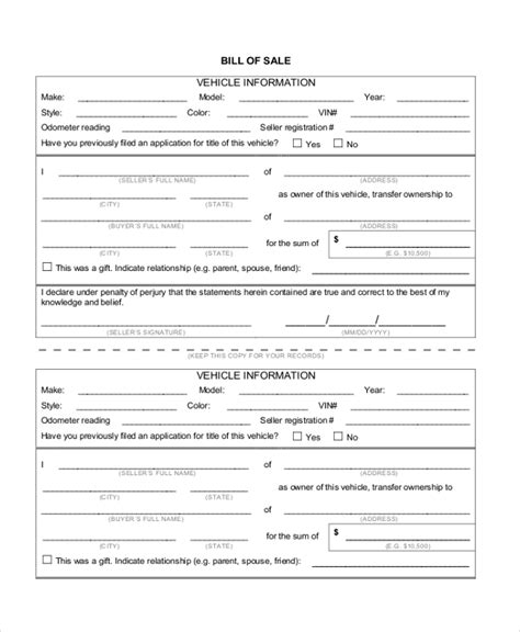 Bill Of Sale Form Free Printable
