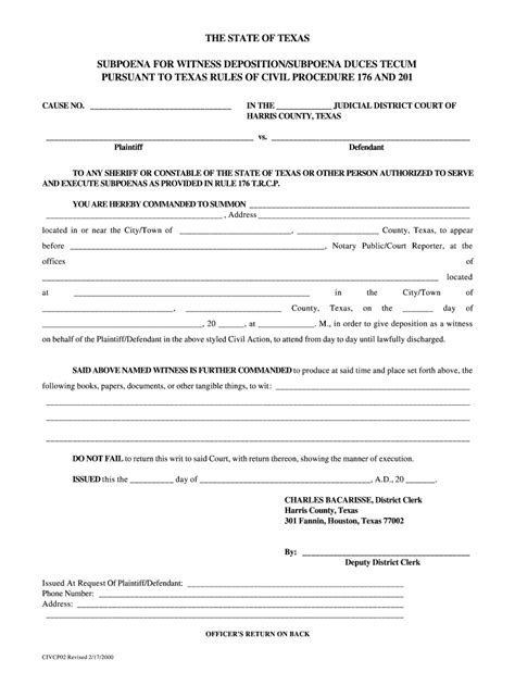 Texas Subpoena Form Fill Out And Sign Online Dochub