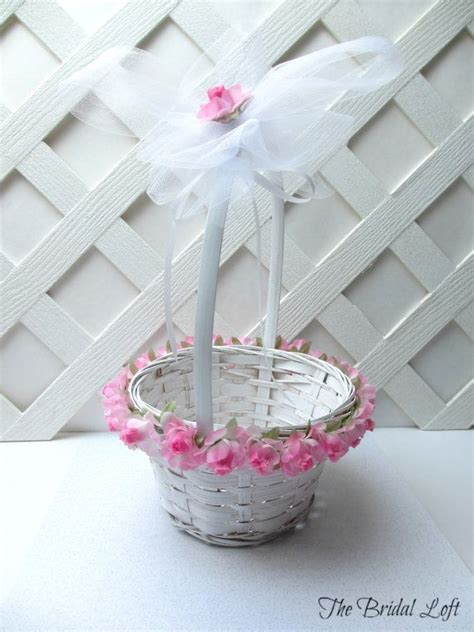 Pink Rose Flower Girl Basket Pink Wedding Basket Pink Rose Decorated