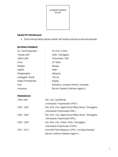 Resume Sample Bahasa Melayu Resume Bahasa Melayu Yang Baik Free