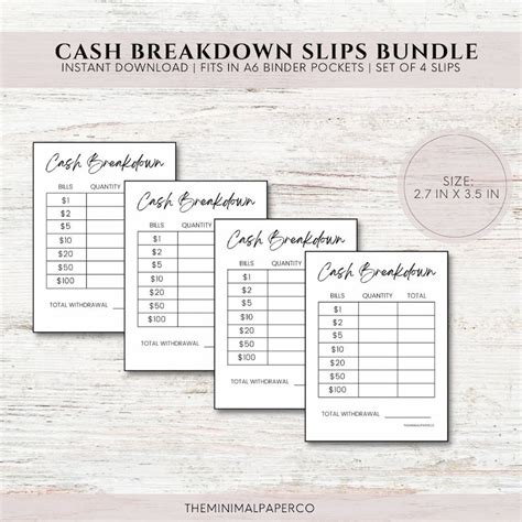 Cash Breakdown Teller Slips Budget Binders Printable Teller Slips Pdf Etsy