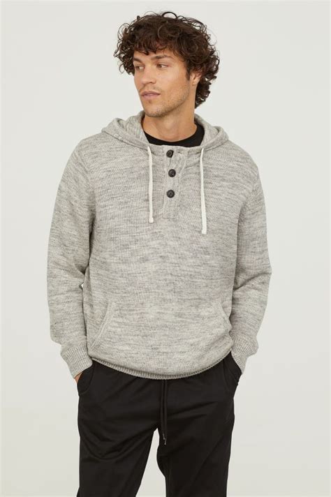 Hoodie With Buttons Light Gray Melange Men Handm Us Handm Men