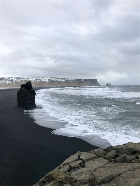 A View Of The Black Sand Beach Near Vik Iceland Black Sand Beach