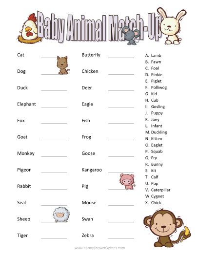 Baby Animals Match Game Printable Download Jungle Baby Shower Game