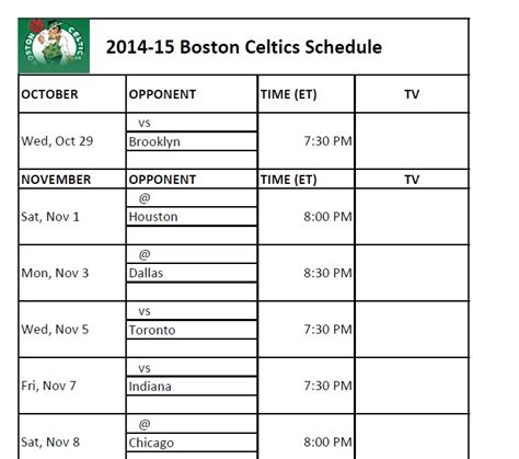 Basketball Boston Celtics Schedule