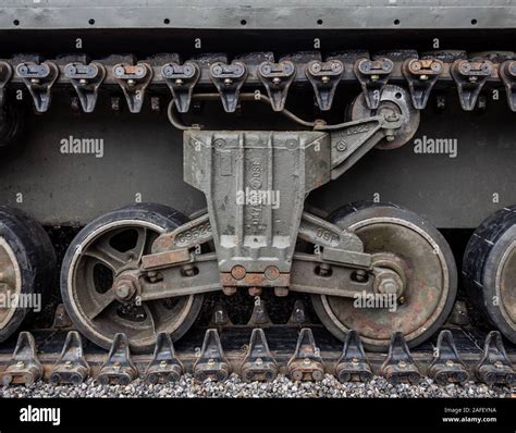 Detail Of The Wheels And Track Of A Sherman Wwii Tank Stock Photo Alamy