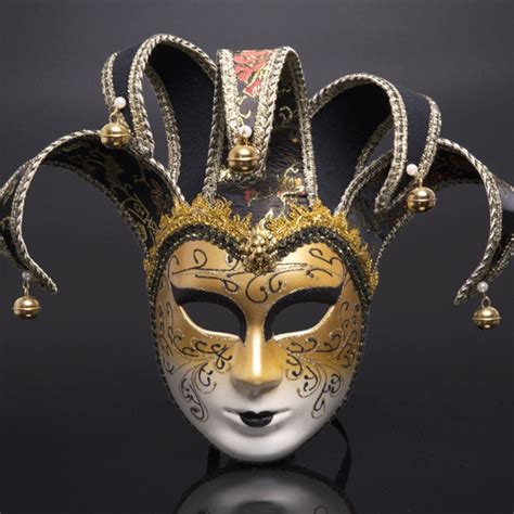 Full Face Men Venetian Theater Jester Joker Masquerade Mask With Bells