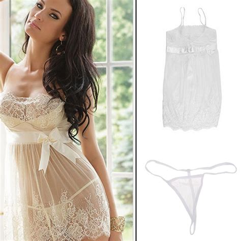 Women Sexy See Through Lace Sleeveless Backless Underwear Lingerie Pajamas Dress In Sleep