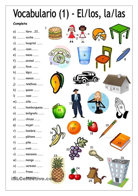 Vocabulario Complete Con El Los La Las Ejercicios Para Aprender