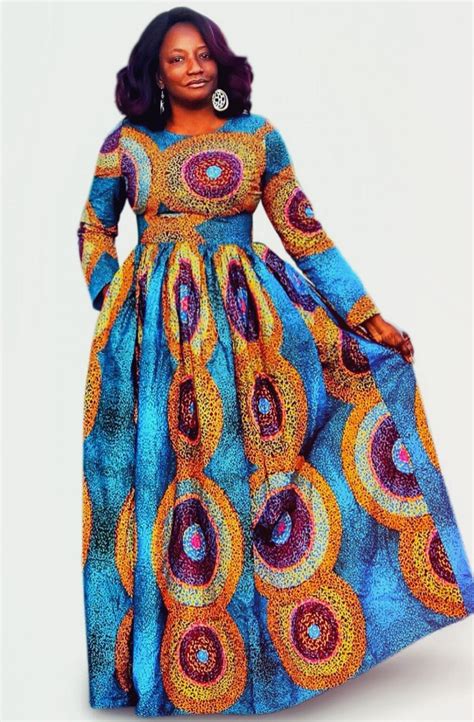 Juju African Print Long Sleeve Maxi Dress African Fashion Designers African Maxi Dresses