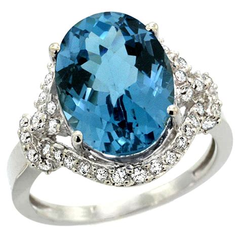 Natural 589 Ctw London Blue Topaz And Diamond Engagement Ring 14k White
