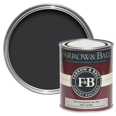 Farrow And Ball Interior And Exterior Pitch Black No256 Gloss Paint 750ml