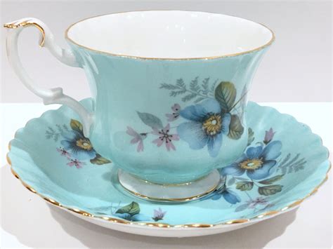 Royal Albert Tea Cup And Saucer English Bone China Aqua Blue Cups