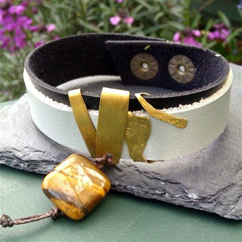Almojewellery Silver And Black Leather Bracelet With Tiger Eye 18