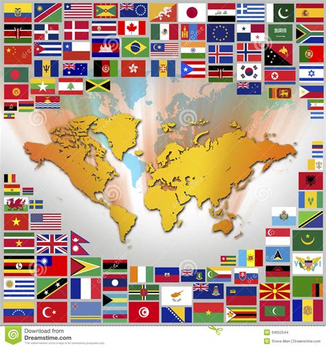 Worldwide National Flags - Map Of The World Stock Illustration ...