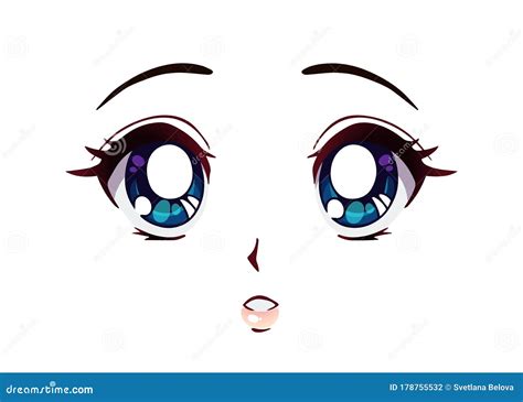 Surprised Anime Face Manga Style Big Blue Eyes Stock Vector