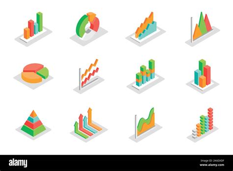 Graph And Charts Concept 3d Isometric Icons Set Bundle Elements Of Bar