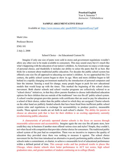 Example Argumentative Essay Pdf Shocking 6th Grade Argumentative