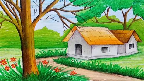طراحی کلبه و منظره چشم انداز با پاستل روغنی Looking for easy pictures to draw?