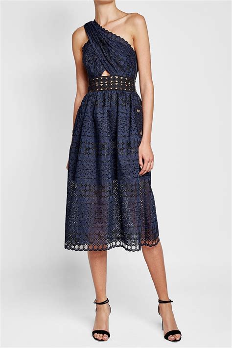 SELF-PORTRAIT Cut-Out Detail Asymmetric Lace Blue Dress - We Select Dresses