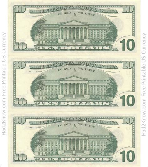 Printable 10 Dollar Bill