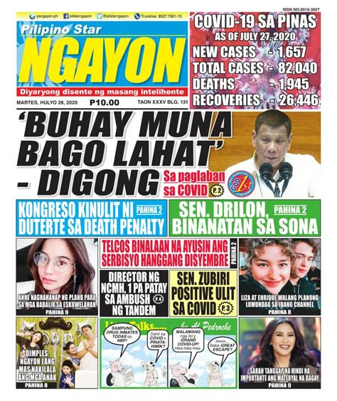 Pilipino Star Ngayon July 28 2020 Newspaper Get Your Digital