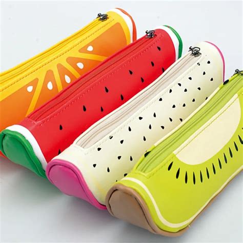 Fruit Style Cute School Pencil Case For Girls Novelty Leather Pencil