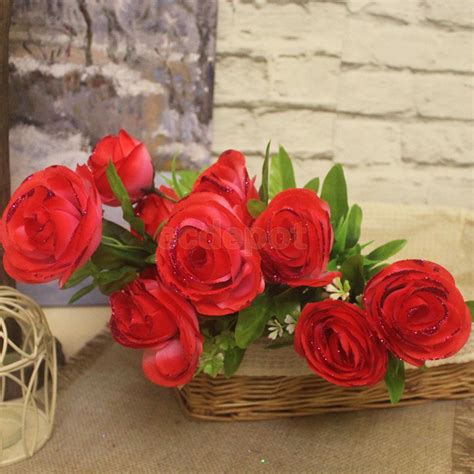 Artificial Fake Red Rose Silk Flowers Flower Floral Valentines Wedding