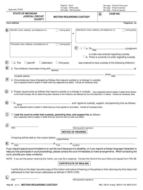 Emergency Ex Parte Order Of Custody Michigan Form Fill Out And Sign