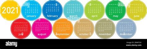 Colorful Circles Calendar For Year 2021 In Vectors Stock Vector Image