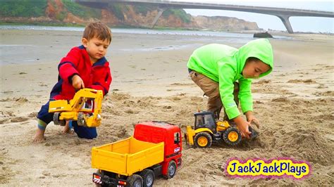 No matter what season of thomas the tank engine is your favourite, we will remake those thomas train episodes with our wooden toy train play table! Construction Toy Trucks at Beach - Kids Playing with Toys ...