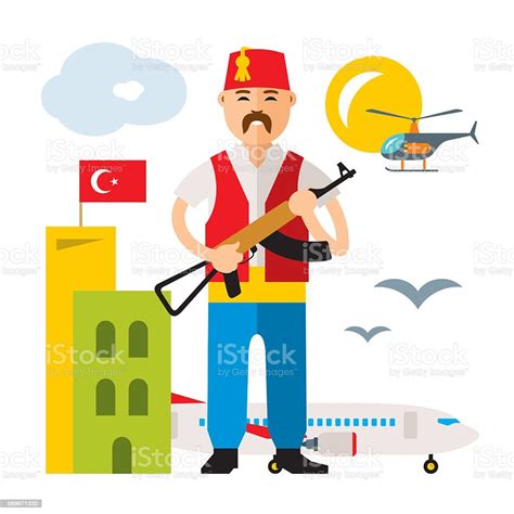 Bandara Vector Turki Petugas Keamanan Ilustrasi Kartun Berwarnawarni