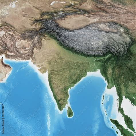 Physical Map Of South Asia With High Resolution Details Flattened