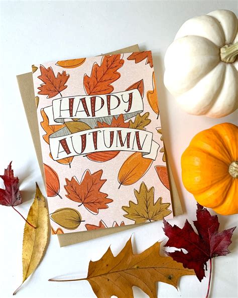Happy Autumn Card Happy Fall Greeting Card Illustrated Etsy