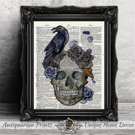 Skull And Raven Art Print Gothic Home Decor Art Print On Etsy Uk
