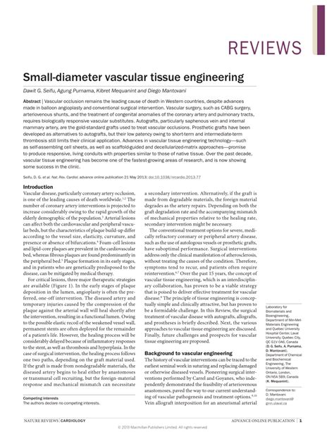 Pdf Small Diameter Vascular Tissue Engineering