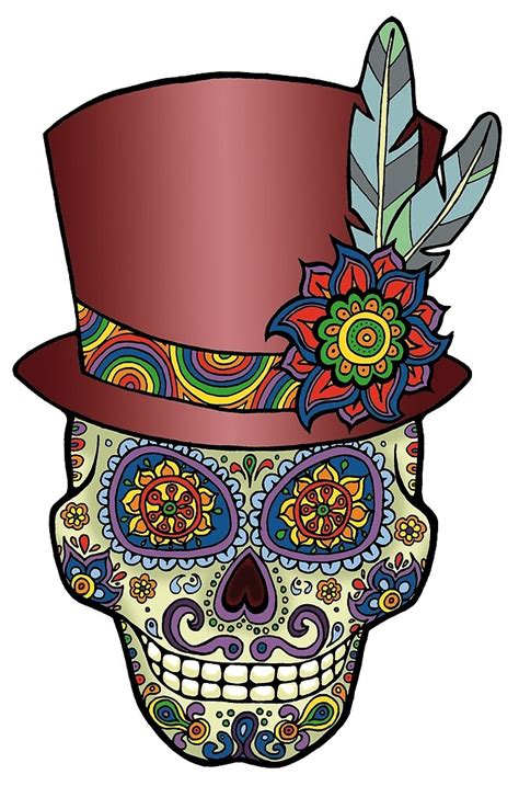 Sugar Skull Two Mexican Top Hat Dia De Los Muertos By