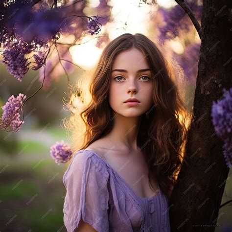 Free Ai Image Close Up On Beautiful Girl Portrait Near Tree