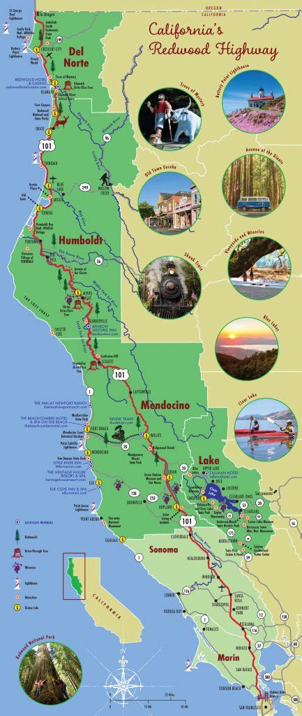 Redwood Highway Map Californias North Coast Region