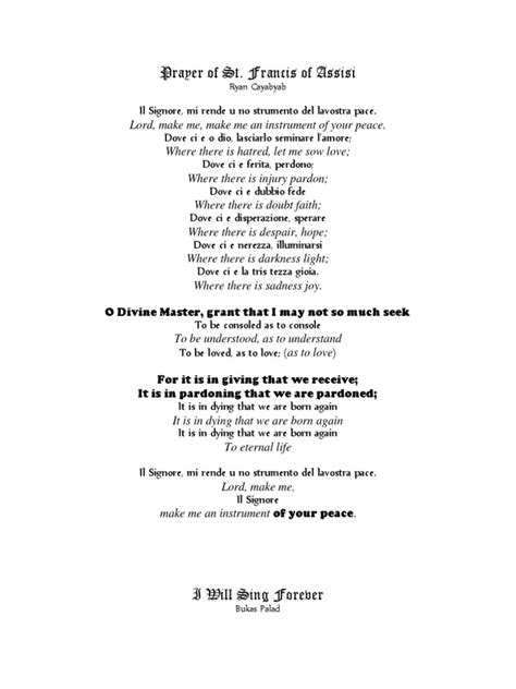 Prayer Of St Francis I Will Sing Forever Pdf