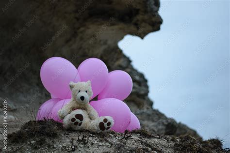 Sad Toy Teddy Bear With Balloons Stock Photo Adobe Stock