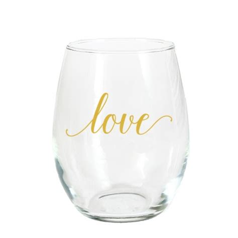 Gold Love Script Stemless Wine Glass