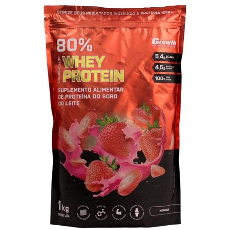 Whey Protein Growth Suplemento Alimentar 80 Concentrado Morango