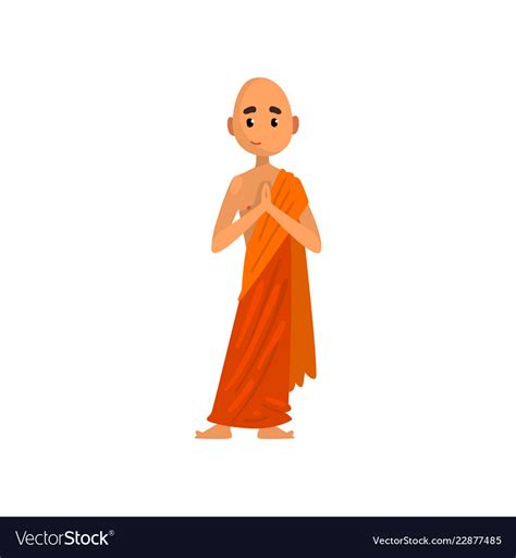 Buddhist Monk Cartoon Character Praying In Orange Vector Image