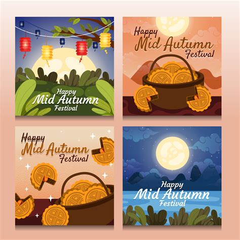 Happy Mid Autumn Festival Cards With Lantern And Mooncake 3297334