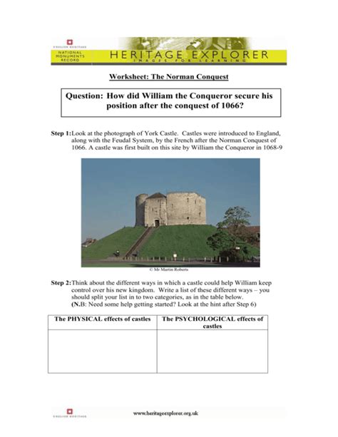 Worksheet Medieval Life Norman Conquest