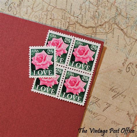 Ten 25c Pink Rose Love Vintage Unused Us Postage Stamps Etsy