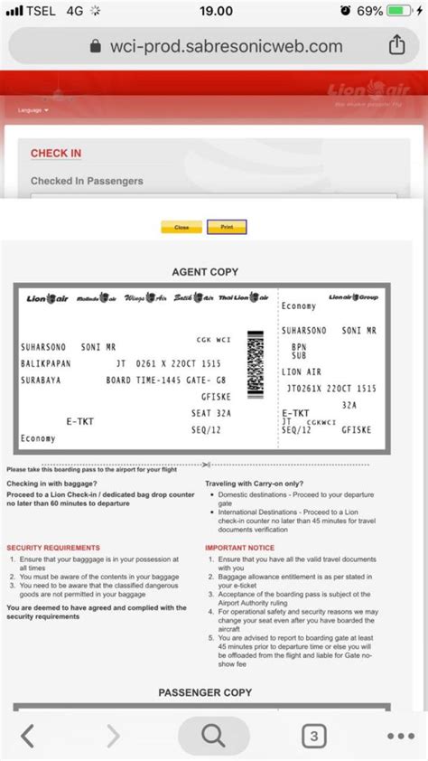 Tampilan Boarding Pass Cek Tiket
