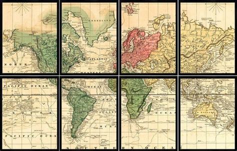 Map Of The World World Map 1820 Eight 11x14 Panels Sectional Wall